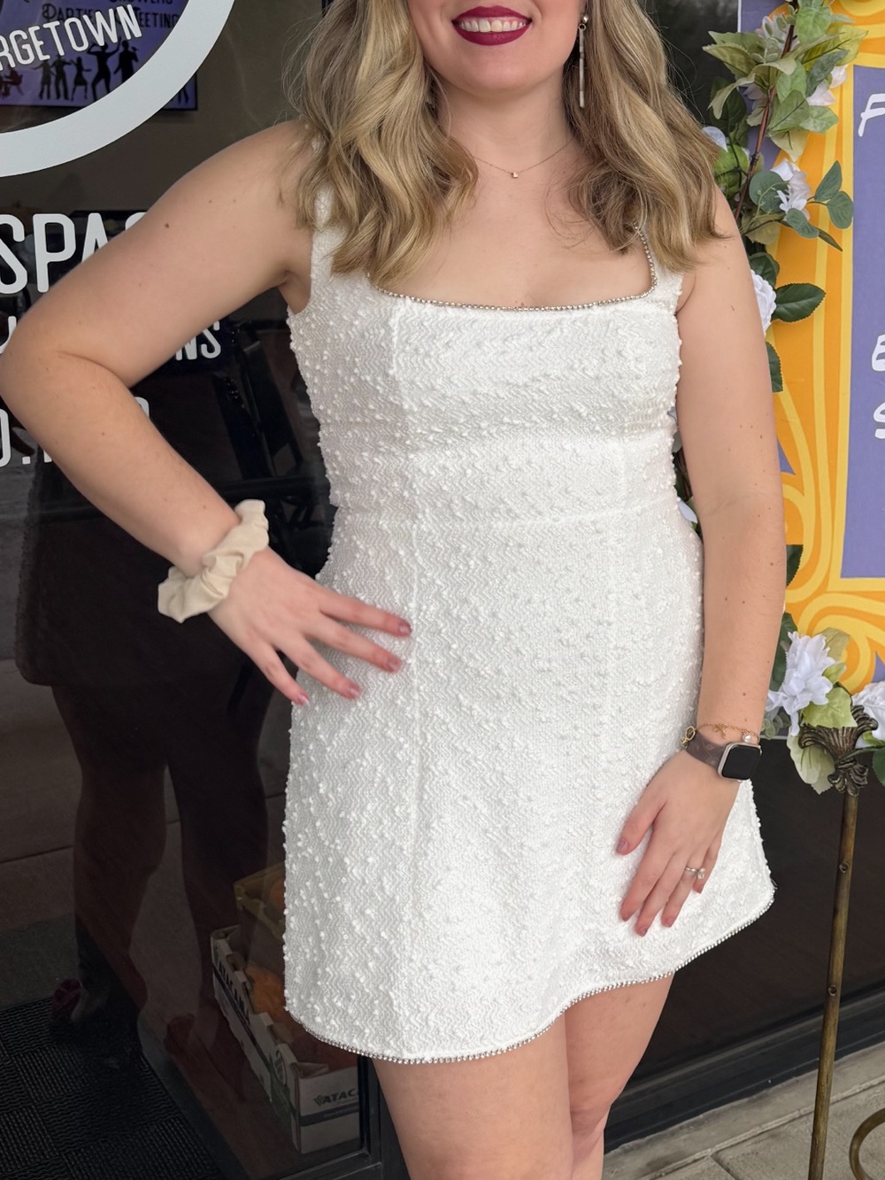 Elegant White Beaded Mini Dress